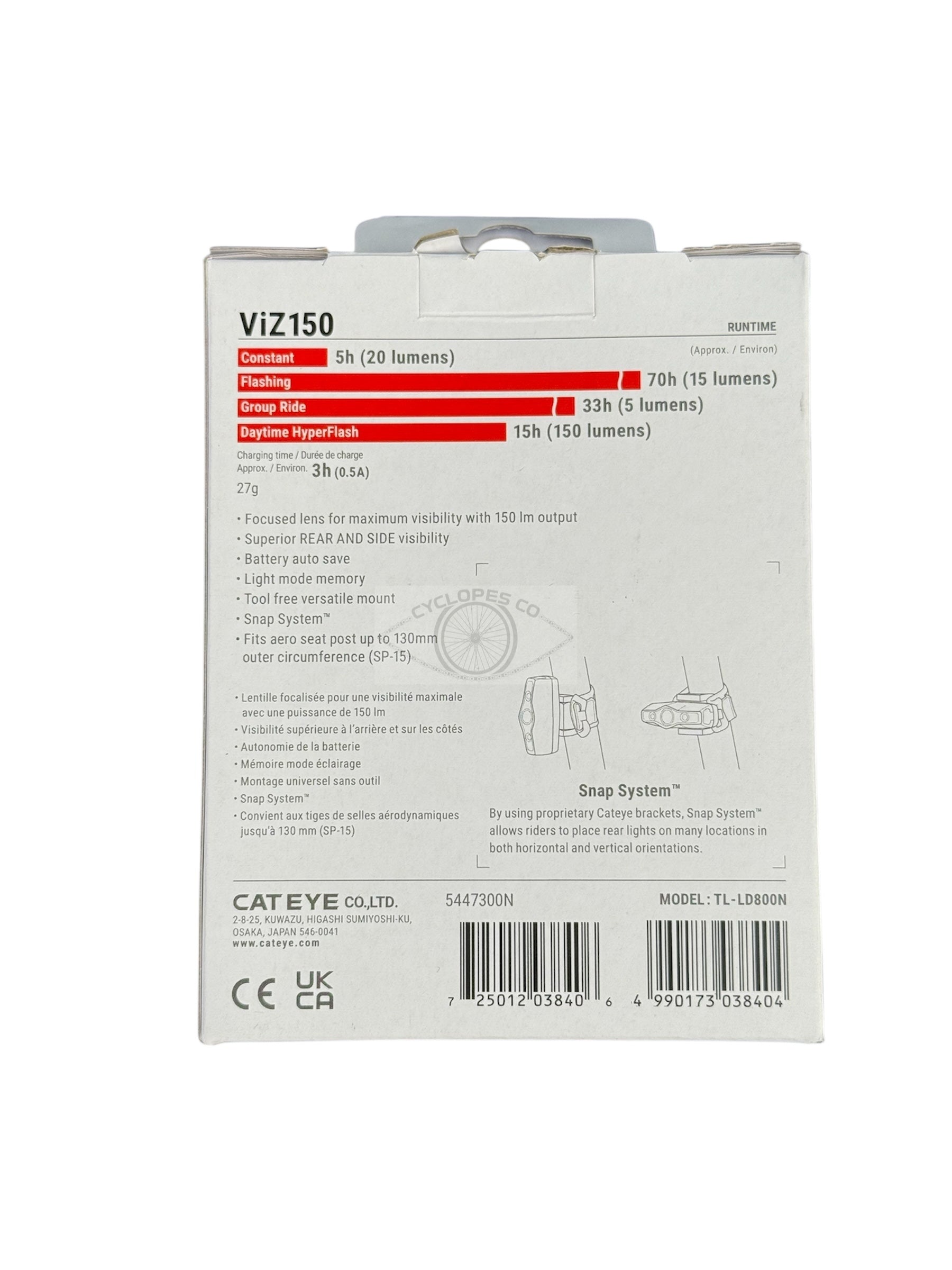 Cateye VIZ150 TL-800N Rear Light USB C